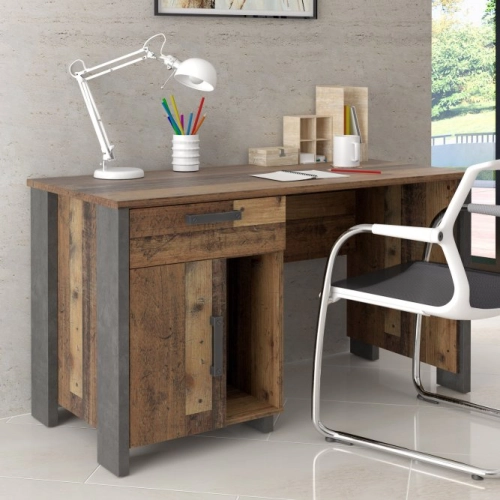 Biurko vintage loft 130x60 cm z szufladą i szafką